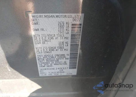 2022 Nissan Pathfinder Sl 2Wd from USA, damaged, VIN 5N1DR3CA5NC249327